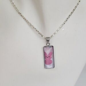 EASTER BUNNY PENDANT AND CHAIN. CUTE!! HANDCRAFTED